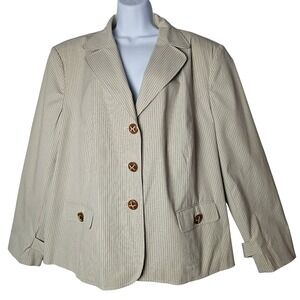 Talbots Woman Blazer 20W Beige Cream Cotton Stretch Pinstripe Career Office Work